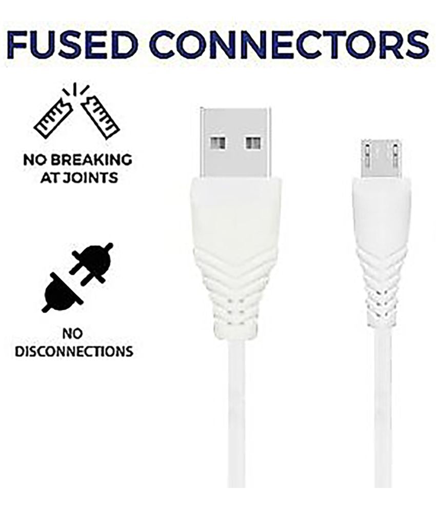 Pack of 2 - 3 Amp Micro USB Cable 1m | Unbreakable & Durable | Quick Charge | High-Speed Data Transfer | Compatible with Mobile Devices (White)