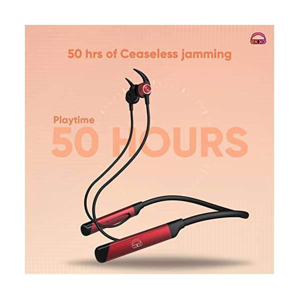 EKKO Unplug N04 Neckband: Premium ENC, 40ms Latency, Max Bass, Twin Connect, Siri & Google Assistant (Red)