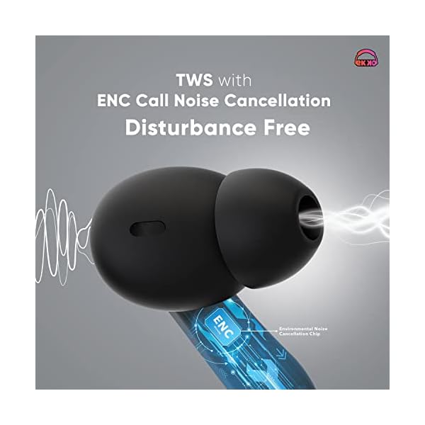 EKKO Earbeats T06: 10MM Driver, ENC Call Noise Cancellation, Touch Control, Massive Bass, IPX4 Water Resistancel TWS, Upto 60H Playtime, with Mic, Massive Bass, IPX4 Water Resistance (Black)