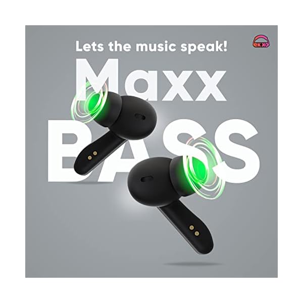 EKKO Earbeats T06: 10MM Driver, ENC Call Noise Cancellation, Touch Control, Massive Bass, IPX4 Water Resistancel TWS, Upto 60H Playtime, with Mic, Massive Bass, IPX4 Water Resistance (Black)