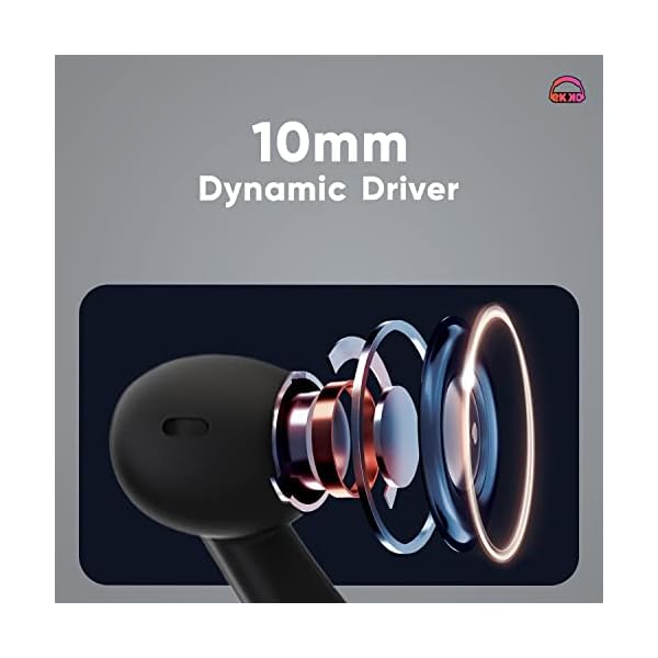 EKKO Earbeats T06: 10MM Driver, ENC Call Noise Cancellation, Touch Control, Massive Bass, IPX4 Water Resistancel TWS, Upto 60H Playtime, with Mic, Massive Bass, IPX4 Water Resistance (Black)