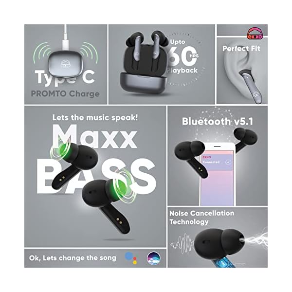 EKKO Earbeats T06: 10MM Driver, ENC Call Noise Cancellation, Touch Control, Massive Bass, IPX4 Water Resistancel TWS, Upto 60H Playtime, with Mic, Massive Bass, IPX4 Water Resistance (Black)
