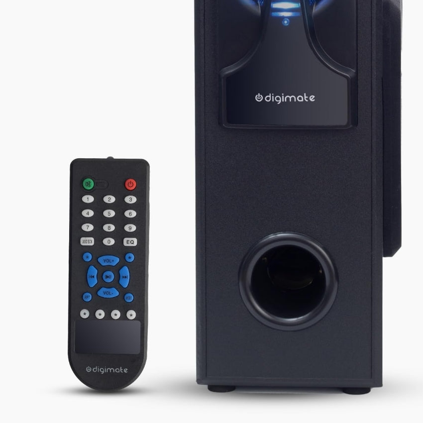 Digimate DG-TS01 60W Bluetooth Tower Speaker Wooden Cabinet, 5.25" Subwoofer, 3.0" Speaker, LED Display+Light, USB, FM, Full Control Remote with BT & Wired Karaoke Mic Support (Black, Stereo Channel)