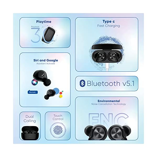 EKKO Earbeats T07: Mic, ENC Call Noise Cancellation, 10MM Driver, Twin Connect, Maxx Bass, Water Resistance (Black)