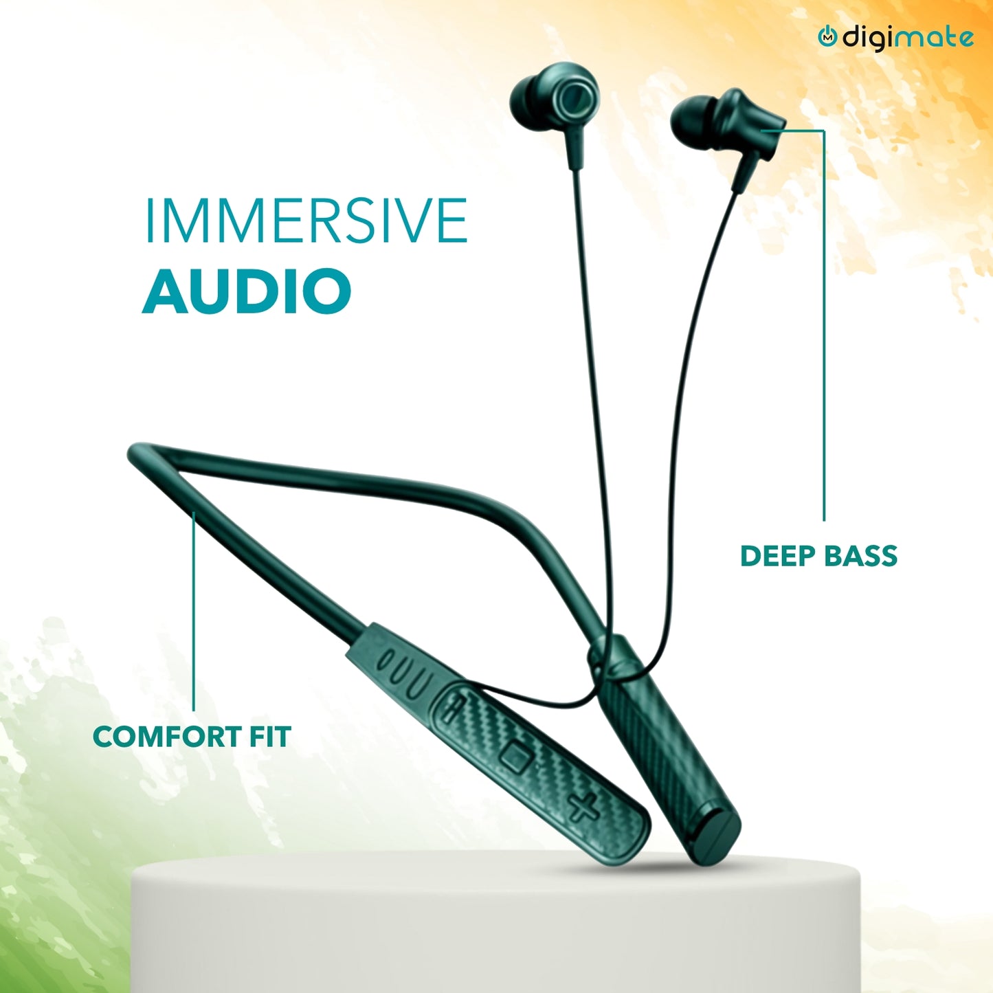 Digimate Aazadi 30Hours Play Time Neckband, 5.0 Bluetooth Voice Assistant Immersive 3D Sound with MIC (DG-NB-1005, Green)