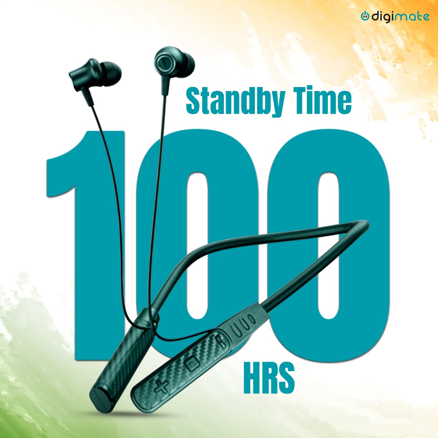 Digimate Aazadi 30Hours Play Time Neckband, 5.0 Bluetooth Voice Assistant Immersive 3D Sound with MIC (DG-NB-1005, Green)