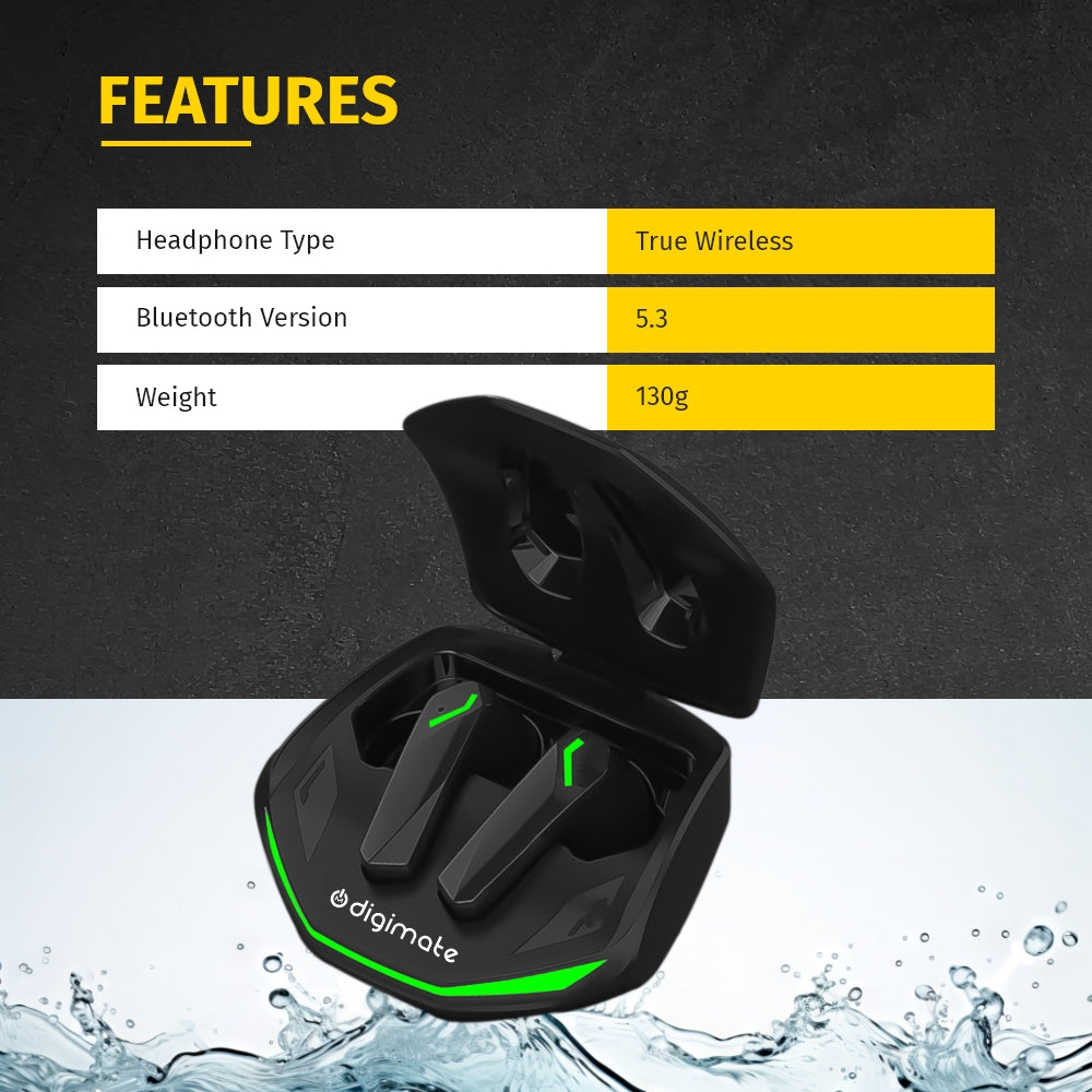 DIGIMATE Powerpods Earbud With LED Light Charging Case 20 Hours Playtime, Water Resistance, Siri/Google Supoort (Black, DGMGO5-004)