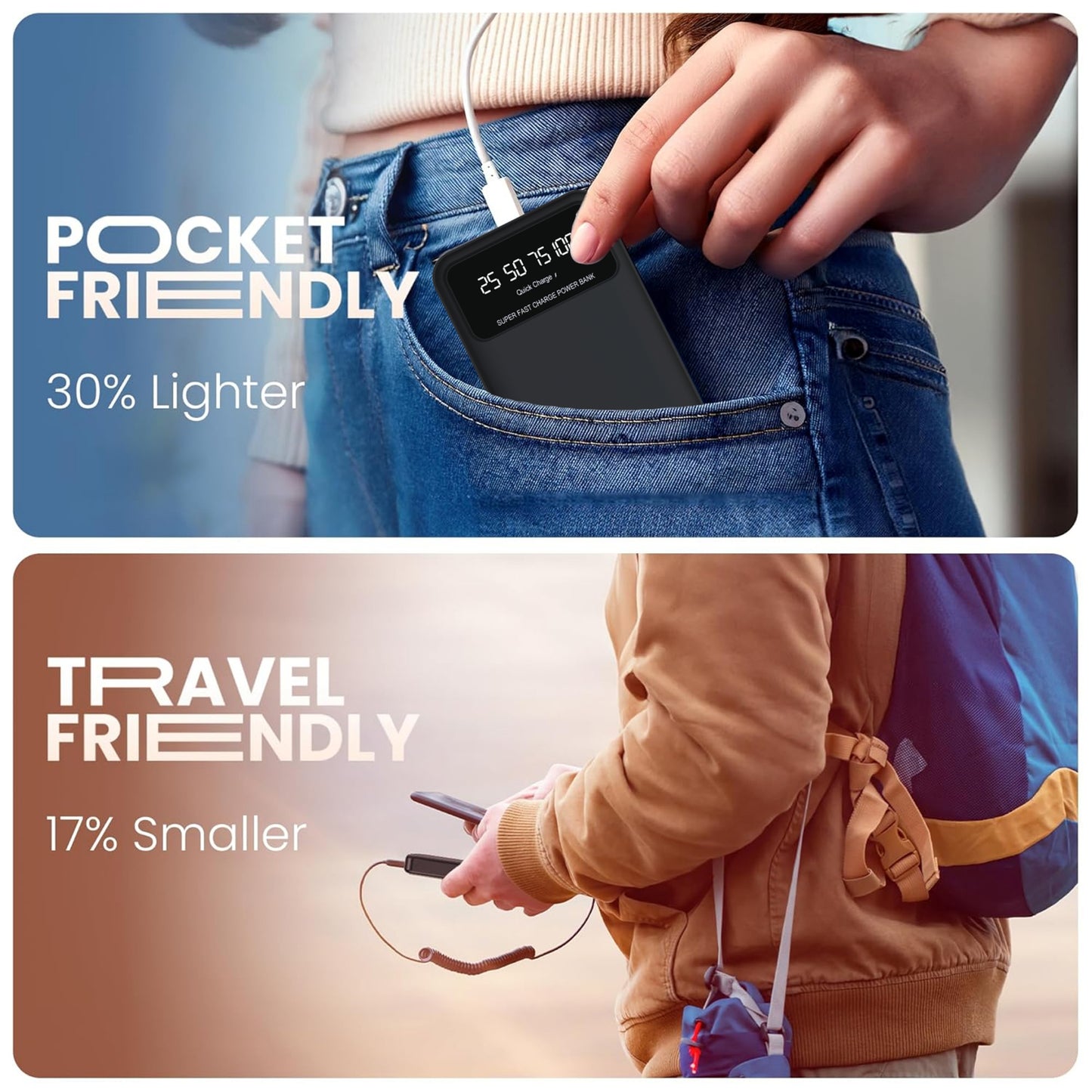 Digimate 10000mAh Power Bank | LED Display Dual Input Type-C Output | 22.5W Fast Charging (Black, DG-PB-1004)