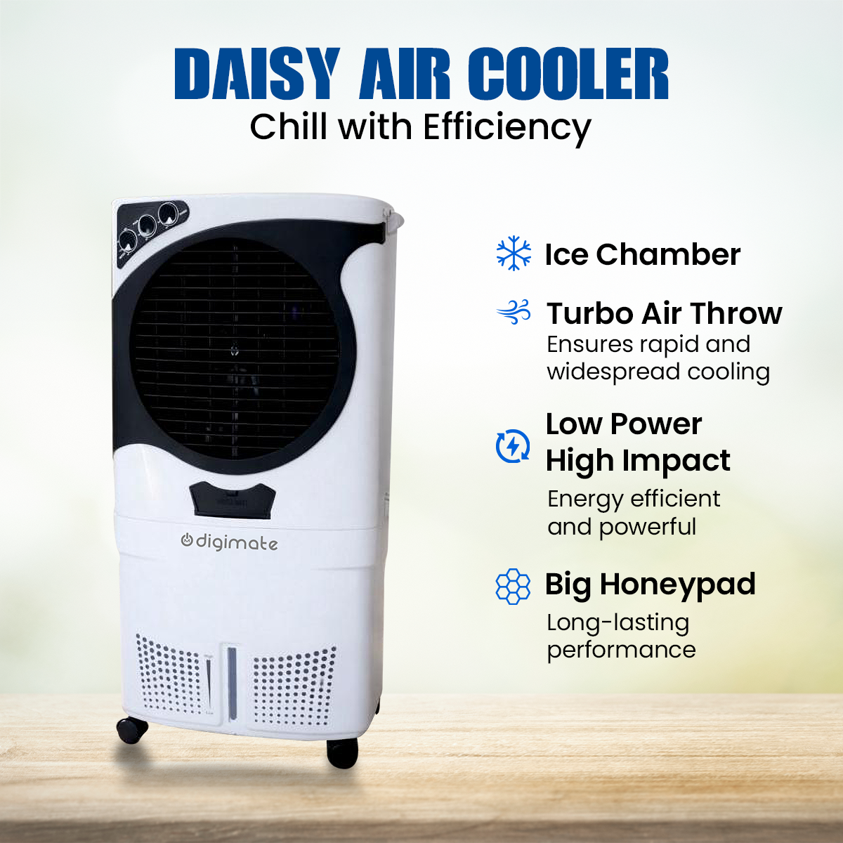 Daisy 80L Air Cooler with Honeycomb Cooling Pads & Powerful Airflow (DG-DAISY-EVAPRO-K802L)