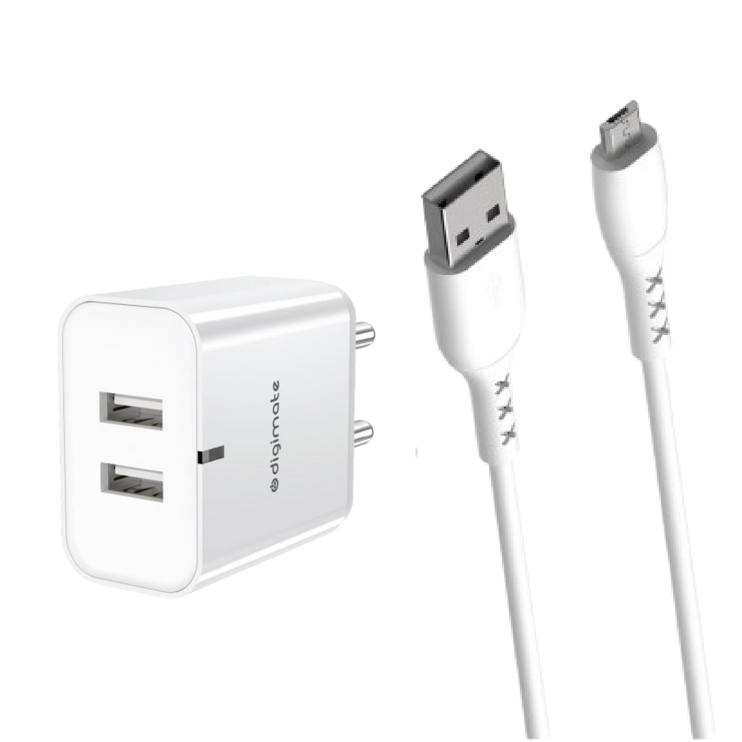 Digimate 2.4A Dual Port 15W Quick Charge With Micro USB Cable (White-DG-ADP-1002)
