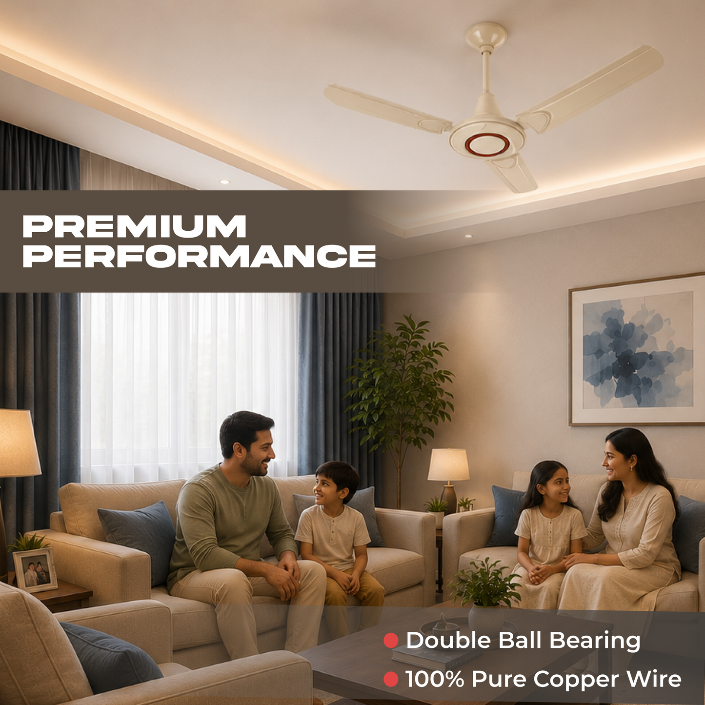 Digimate Classic 1200mm (48 Inch) Ceiling Fan | Premium Matt Finish | 50W Energy Efficient Motor | Pure Copper Winding | Double Ball Bearing (DG-Classic-CP-White)