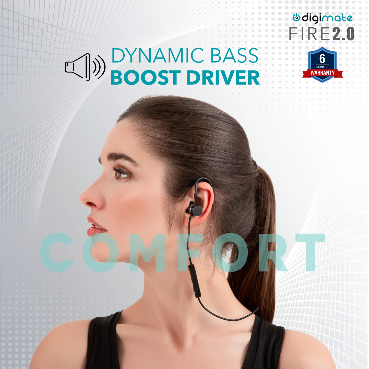 Digimate Fire 2.0 Wireless Neckband with Mic, 30 Hours Playtime, Fast Charging, Hi-Fi Stereo Sound, Bluetooth 5.0, Sweat-Proof (Model DG-NB-1003, Black)