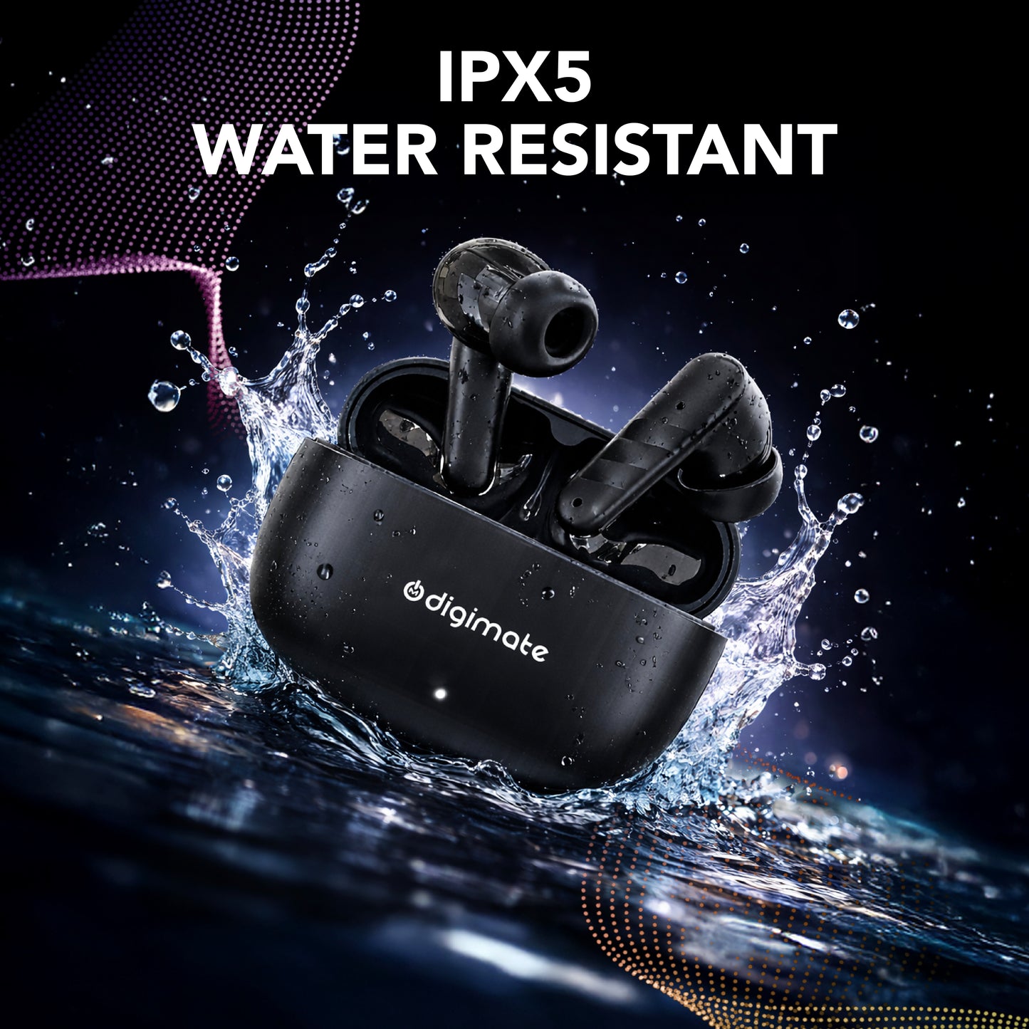 Digimate No9oise Wireless Earbuds with Ai-ENC Technology, 180Hrs Playtime, Bluetooth 5.4, 13MM Driver, HD Dual Mic, Type-C Charging, 300mAh Battery (DG-EB-N09-01)