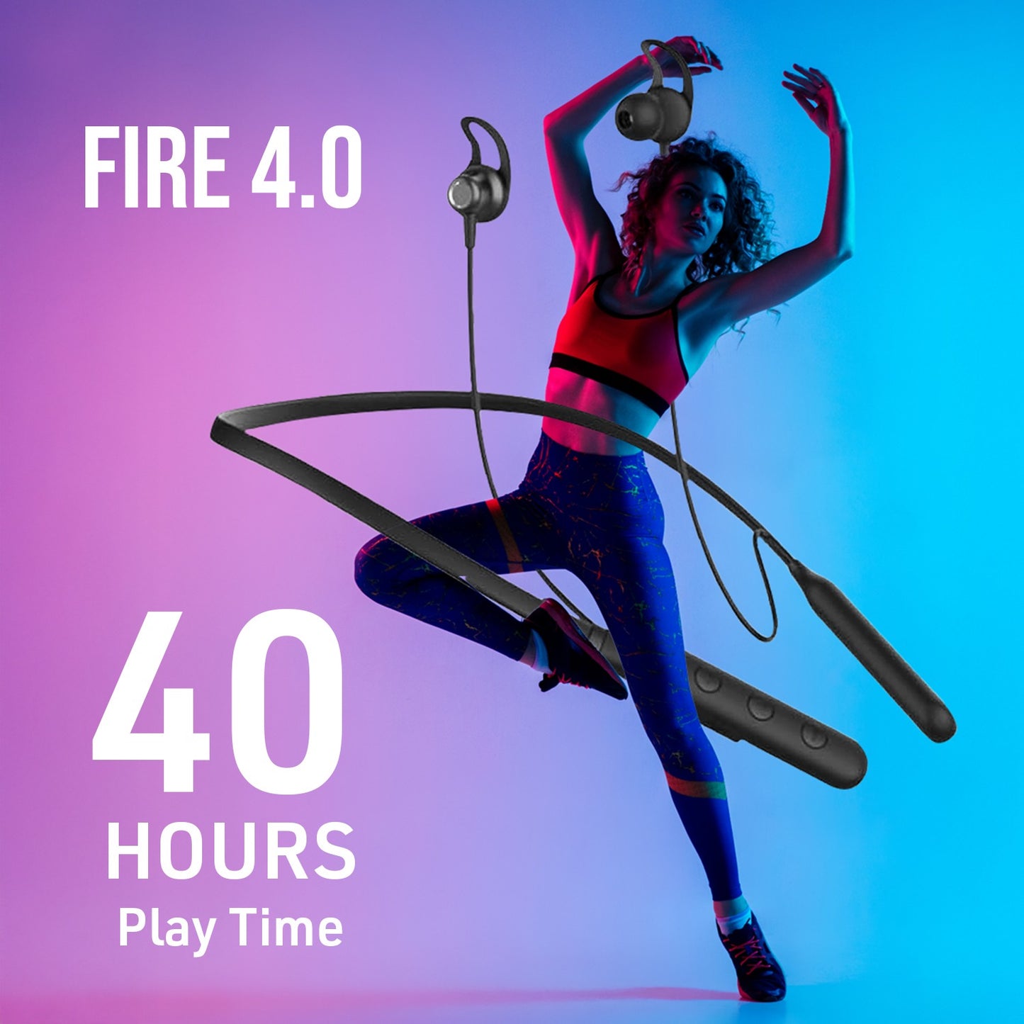 Digimate Fire 4.0 Wireless Neckband with Mic, 40 Hours Playtime, Hi-Fi Stereo Sound, Fast Charging, Bluetooth 5.1, Sweat-Proof (Model: DG-NB-1001, Black)