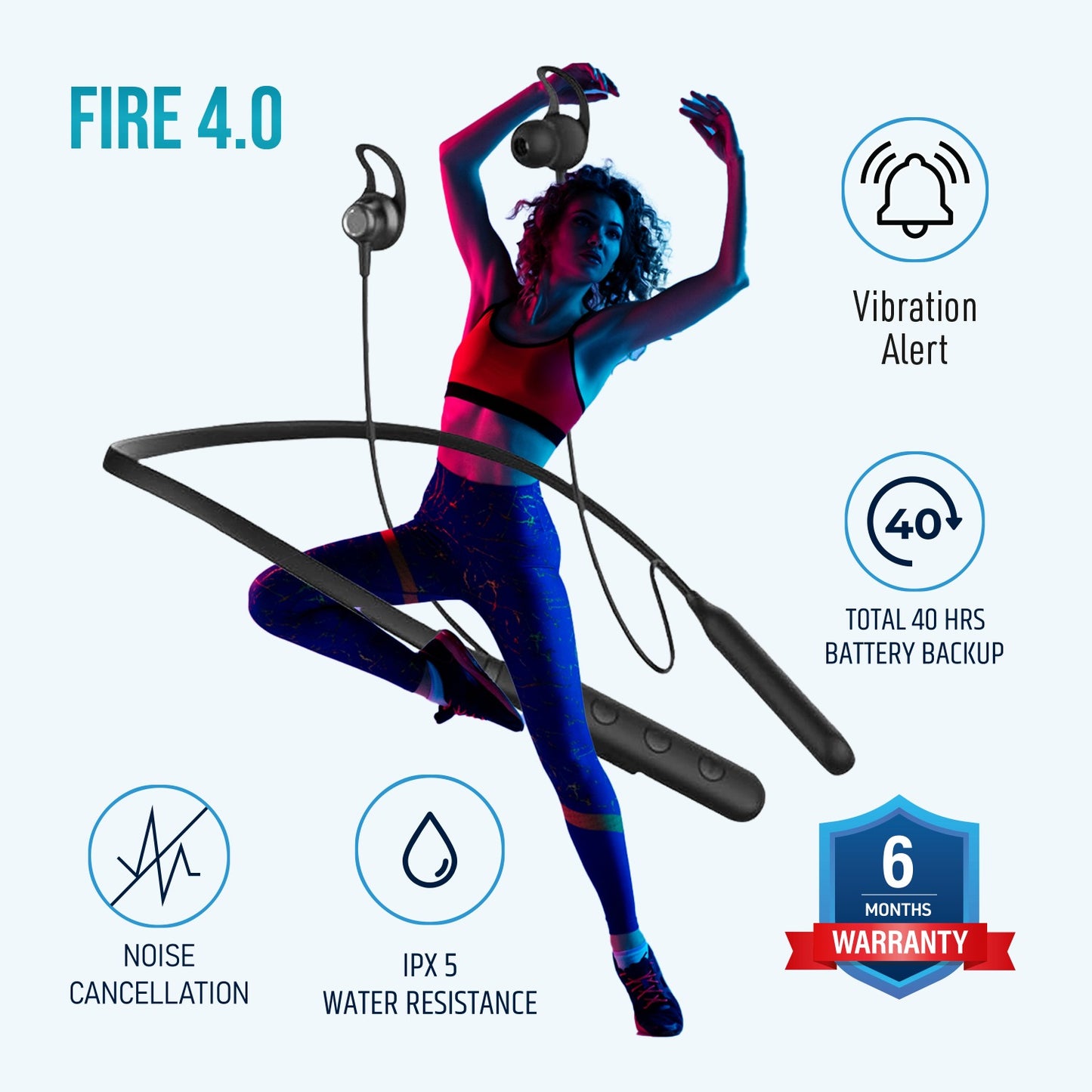 Digimate Fire 4.0 Wireless Neckband with Mic, 40 Hours Playtime, Hi-Fi Stereo Sound, Fast Charging, Bluetooth 5.1, Sweat-Proof (Model: DG-NB-1001, Black)