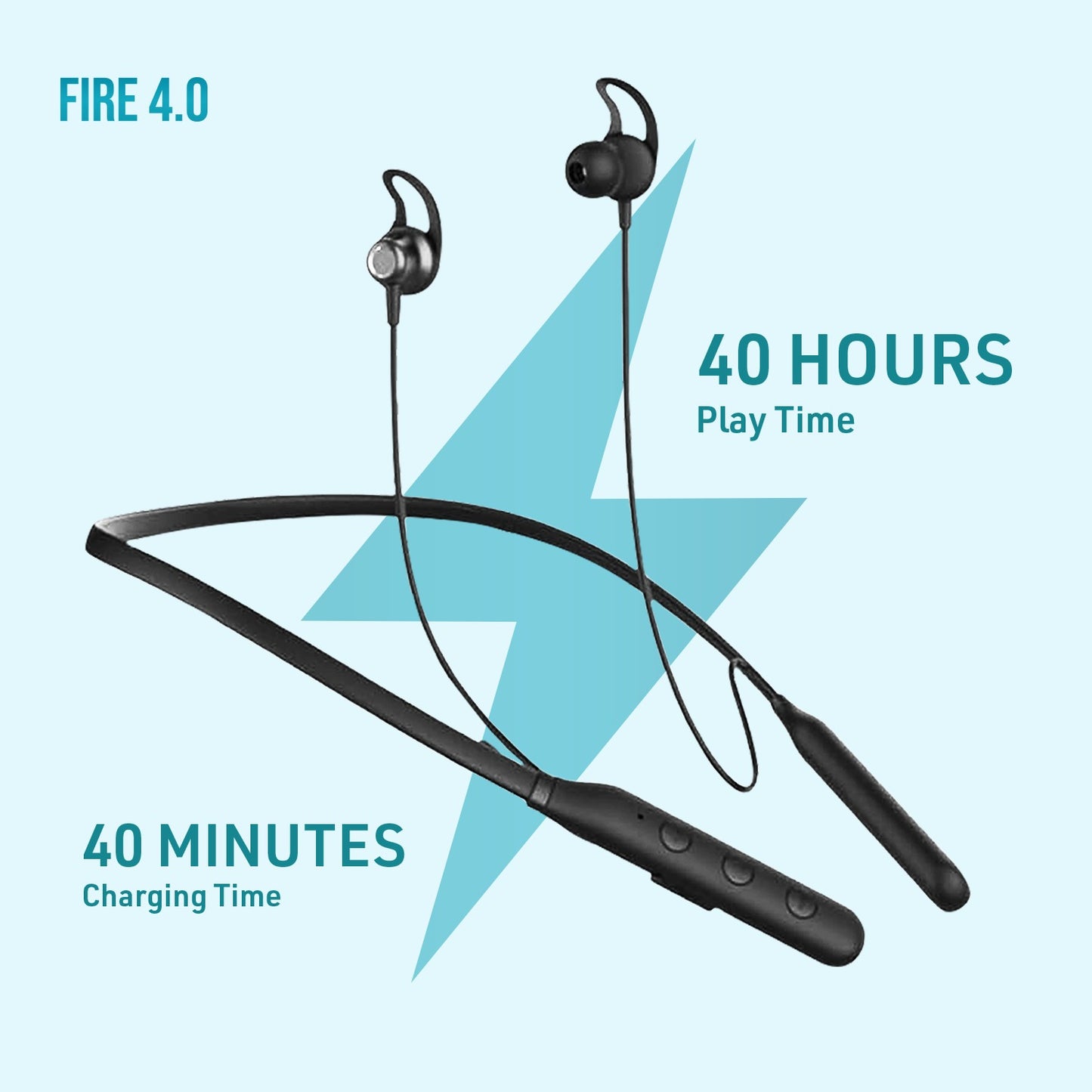 Digimate Fire 4.0 Wireless Neckband with Mic, 40 Hours Playtime, Hi-Fi Stereo Sound, Fast Charging, Bluetooth 5.1, Sweat-Proof (Model: DG-NB-1001, Black)