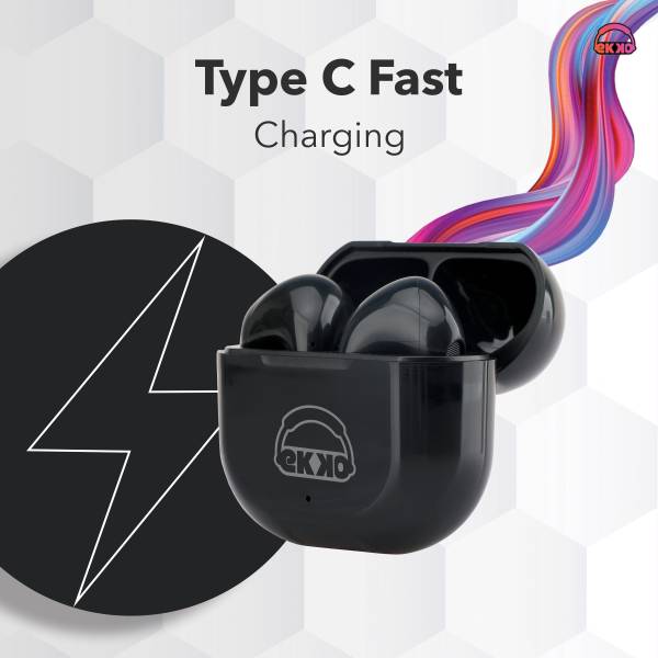 EKKO Earbeats T02: 10H Playtime, Siri & Google Assistant, Type C, 10MM Drivers, Mass Bass, Bluetooth 5.0, Ultimate Comfort (Black)