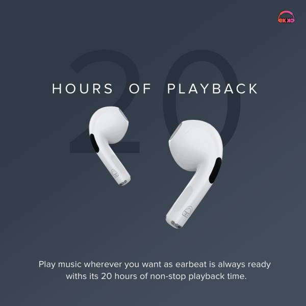 EKKO EARBEATS T03 TWS: 20-Hour Playback, Rich Sound, Twin Connect, Type C Charging, Siri & Google Assistant (White)