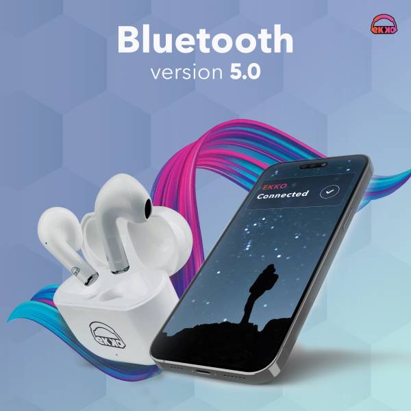 EKKO Earbeats T02: 10H Playtime, Siri & Google Assistant, Type C, 10MM Drivers, Mass Bass, Bluetooth 5.0, Ultimate Comfort (White)