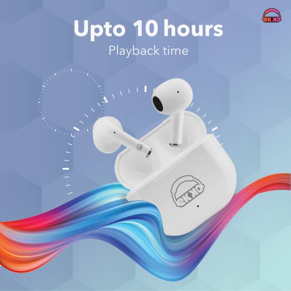EKKO Earbeats T02: 10H Playtime, Siri & Google Assistant, Type C, 10MM Drivers, Mass Bass, Bluetooth 5.0, Ultimate Comfort (White)