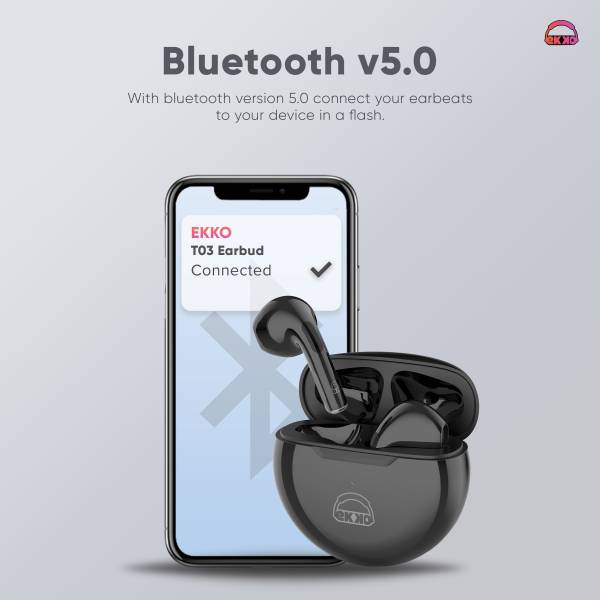 EKKO EARBEATS T03 TWS: Rich Sound, Twin Connect, Type C Charging, Siri & Google Assistant (Black)