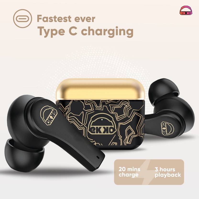 EKKO Earbeat T08 AlterEgo : Mic, ENC Call Noise Cancellation, 40H Playtime, 10MM Driver, Twin Connect, Massive Bass, Water Resistance, Siri & Google (Black)