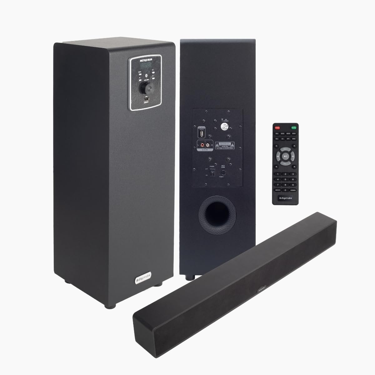 Digimate DG-SB01 100W Bluetooth Soundbar | 2.1 Channel Home Theatre |Deep Bass from 5.25� Subwoofer |BT v5.3, AUX, USB Connectivity | 4 EQ Modes | Sleek Remote & LED Display (Platinum Black)