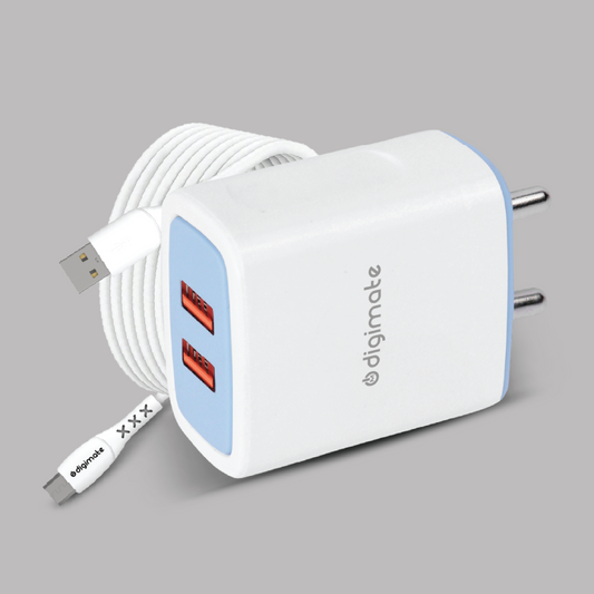 Digimate Dual Port 15W Fast Charging Adapter With Micro USB Cable (DG-DPC-V-C-1001, White)