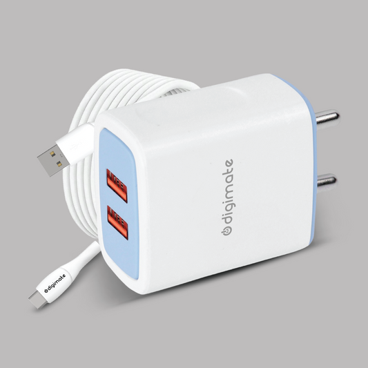 Digimate Dual Port 15W Fast Charging Adapter With Type C USB Cable (DG-DPC-V-C-1001, White)