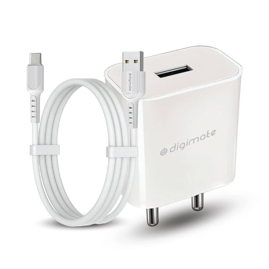Digimate 15W Single USB Port Charger With Type-C Cable, Fast Charging Universal Compatibility (DG-ADP-1007)
