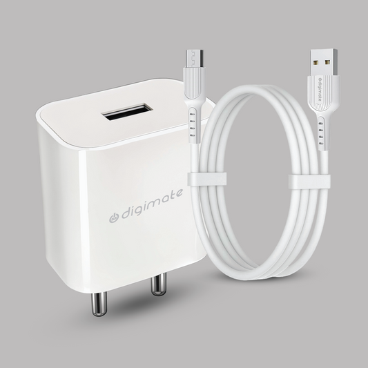 Digimate 15W Single USB Port Charger With Micro USB Cable (DG-ADP-1007, White)