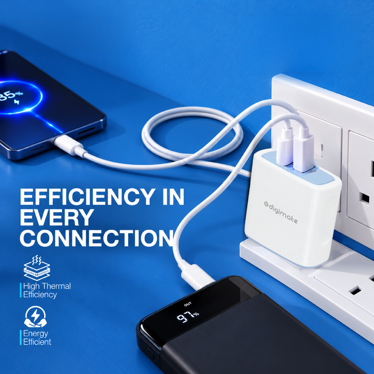 Digimate Dual Port 15W Fast Charging Adapter With Micro USB Cable (DG-DPC-V-C-1001, White)