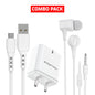 Combo Pack - Digimate 15W Quick Charge With Micro USB Cable & Jackbeat Wired Earphone with 3.5mm Jack, Tangle-Free Cable & In-Line Mic