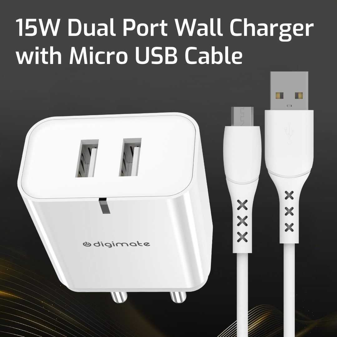 Combo Pack - Digimate 15W Quick Charge With Micro USB Cable & Jackbeat Wired Earphone with 3.5mm Jack, Tangle-Free Cable & In-Line Mic