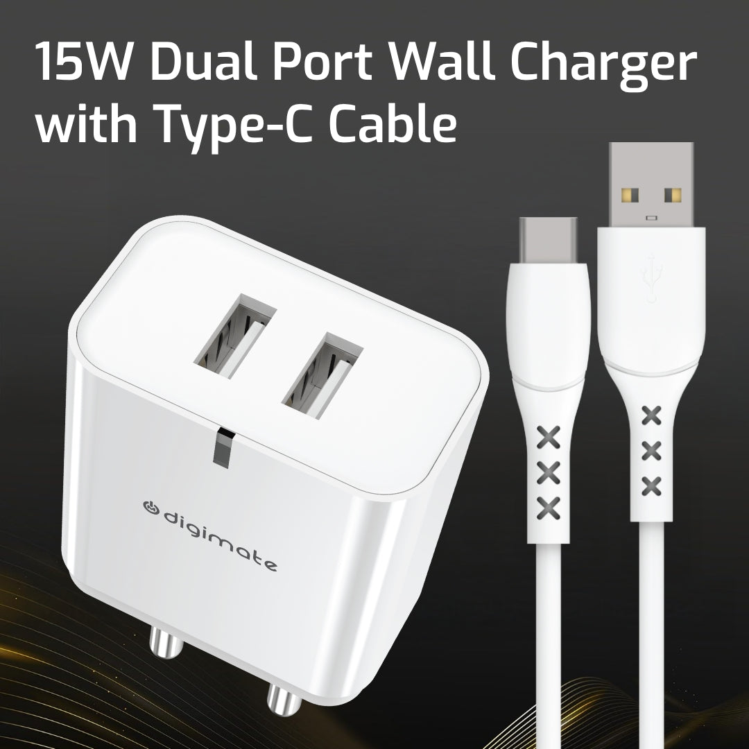 Combo Pack - Dual Port Charge 15W Wall Charger With Type C Cable & Jackbeat Wired Earphones with 3.5mm Jack, Tangle-Free Cable & In-Line Mic