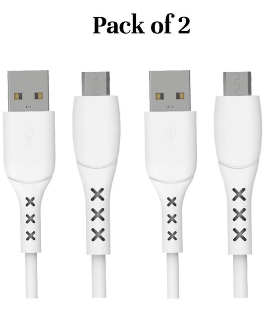 Pack of 2 - 3 Amp Micro USB Cable 1m | Unbreakable & Durable | Quick Charge | High-Speed Data Transfer | Compatible with Mobile Devices (White)