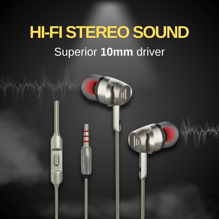 DIGIMATE Beats 2.0 In Ear Wired Earphone With Mic, 3.5 mm Audio Jack, 10 Mm Driver, Phone/Tablet Compatible (Silver, DGMGO5-008)