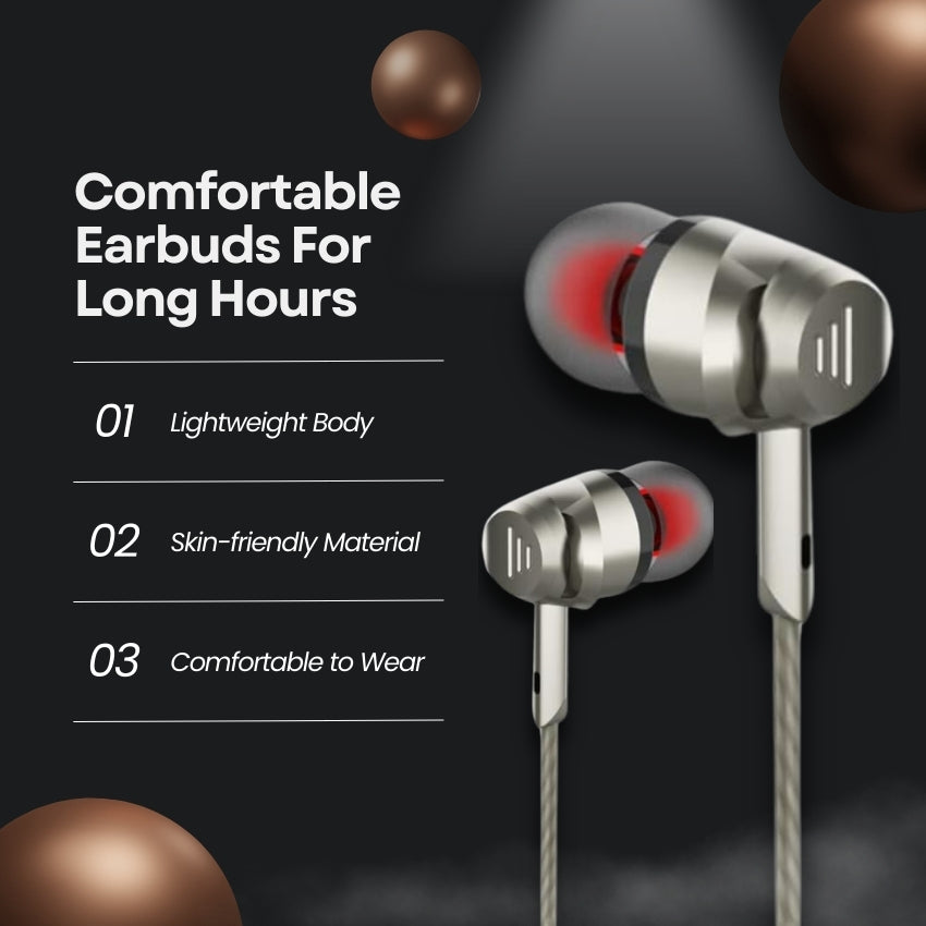 DIGIMATE Beats 2.0 In Ear Wired Earphone With Mic, 3.5 mm Audio Jack, 10 Mm Driver, Phone/Tablet Compatible (Silver, DGMGO5-008)