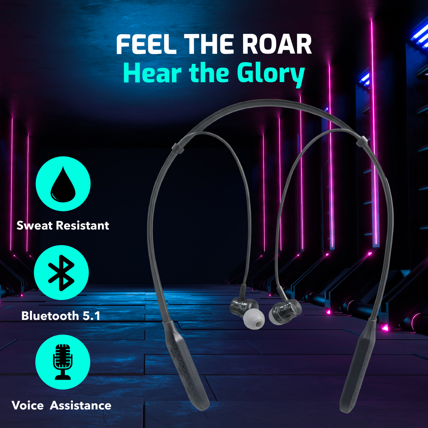Digimate Yodha Neckband, 24Hrs Playtime, 5.1 Bluetooth Type-C Fast Charging, High-Quality Mic (DG-NB-1009-Black)