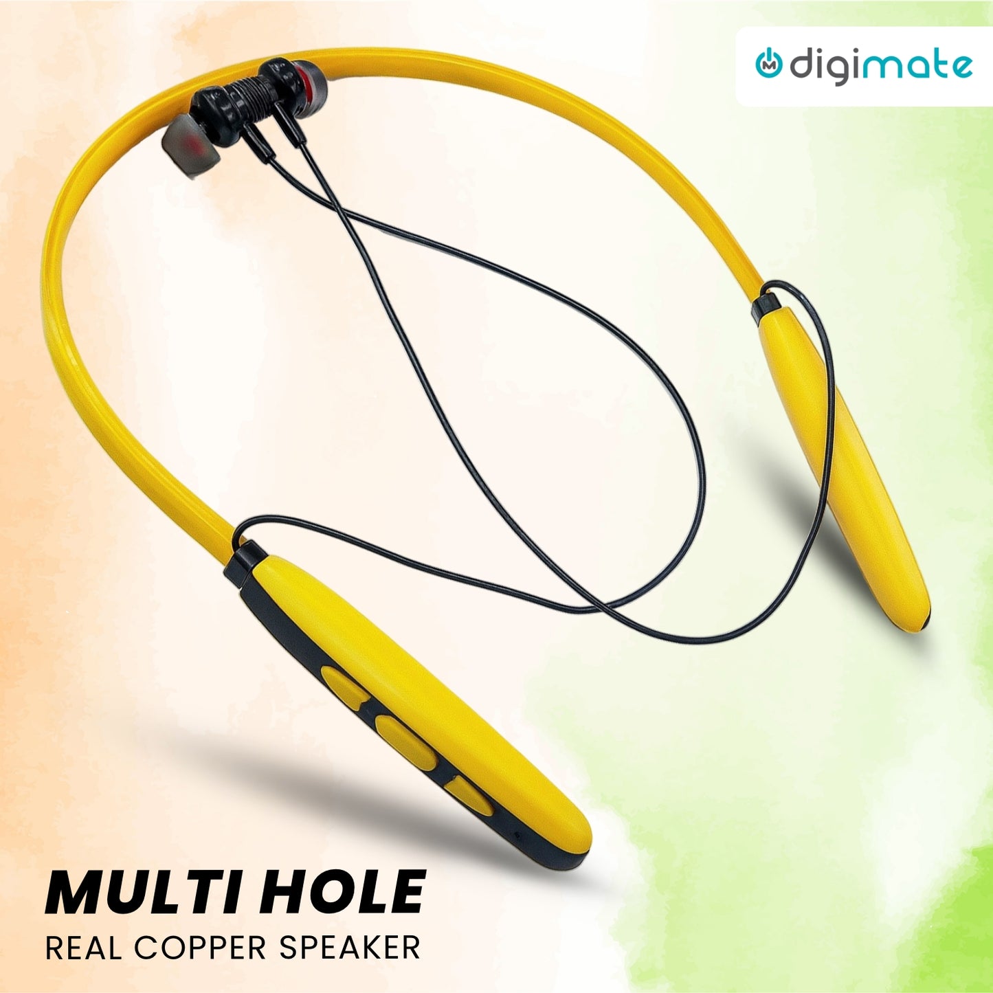 Digimate Aazadi 2.0, 30Hours Play Time Neckband, 5.0Bluetooth Voice Assistant Type-C Fast Charging With MIC (DG-NB-1010, Yellow)