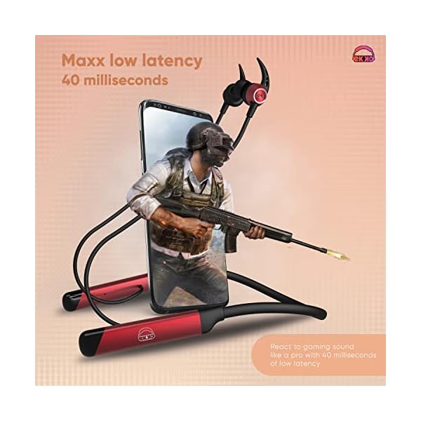 EKKO Unplug N04 Neckband: Premium ENC, 40ms Latency, Max Bass, Twin Connect, Siri & Google Assistant (Red)