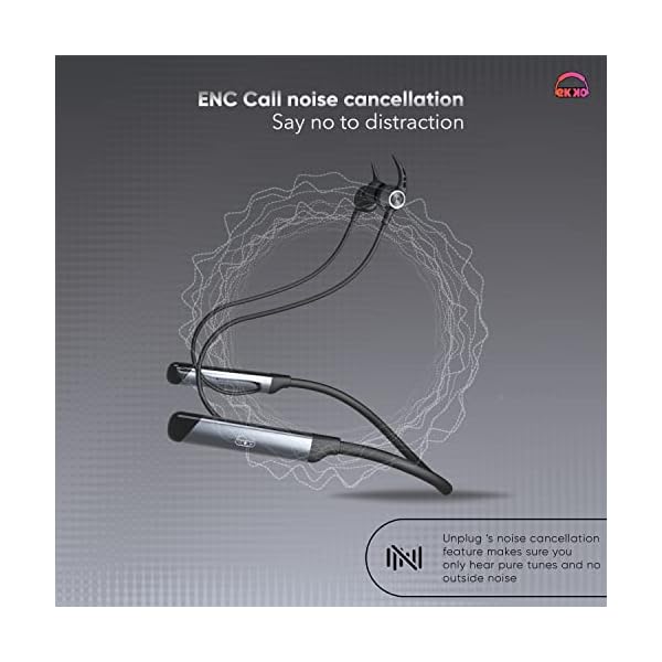 EKKO Unplug N04 Neckband: Premium ENC, 40ms Latency, Max Bass, Twin Connect, Siri & Google Assistant (Black)