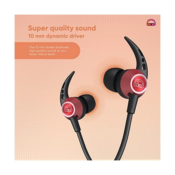 EKKO Unplug N04 Neckband: Premium ENC, 40ms Latency, Max Bass, Twin Connect, Siri & Google Assistant (Red)