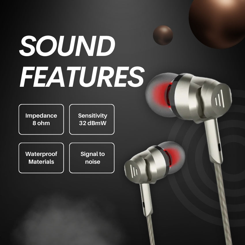DIGIMATE Beats 2.0 In Ear Wired Earphone With Mic, 3.5 mm Audio Jack, 10 Mm Driver, Phone/Tablet Compatible (Silver, DGMGO5-008)