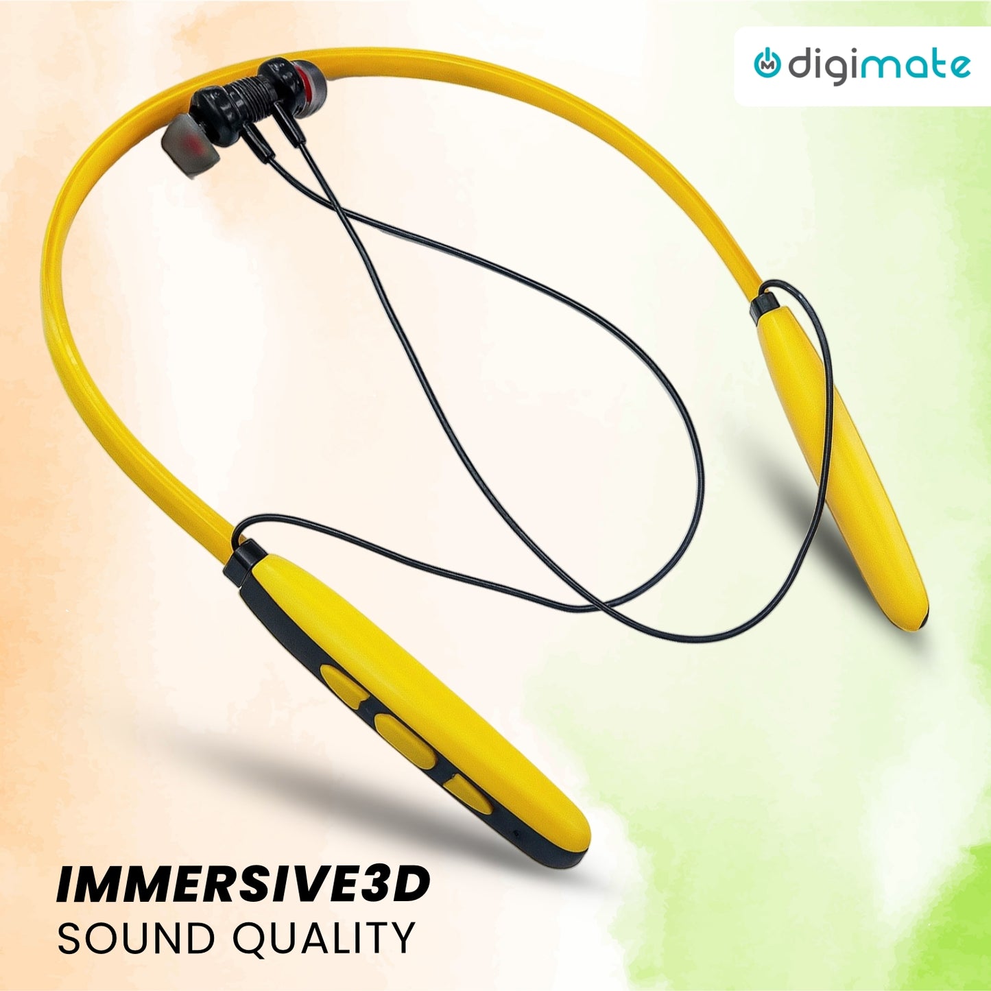 Digimate Aazadi 2.0, 30Hours Play Time Neckband, 5.0Bluetooth Voice Assistant Type-C Fast Charging With MIC (DG-NB-1010, Yellow)