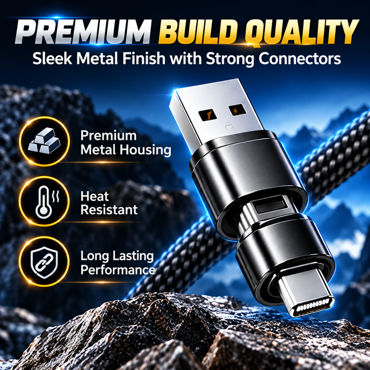 Digimate 4-in-1 Snake Cable 120W Fast Charging | Multi-Connector Braided Cable for iPhone, Samsung, OnePlus & Type-C Devices | USB-A to Type-C, Lightning & Type-C to Type-C