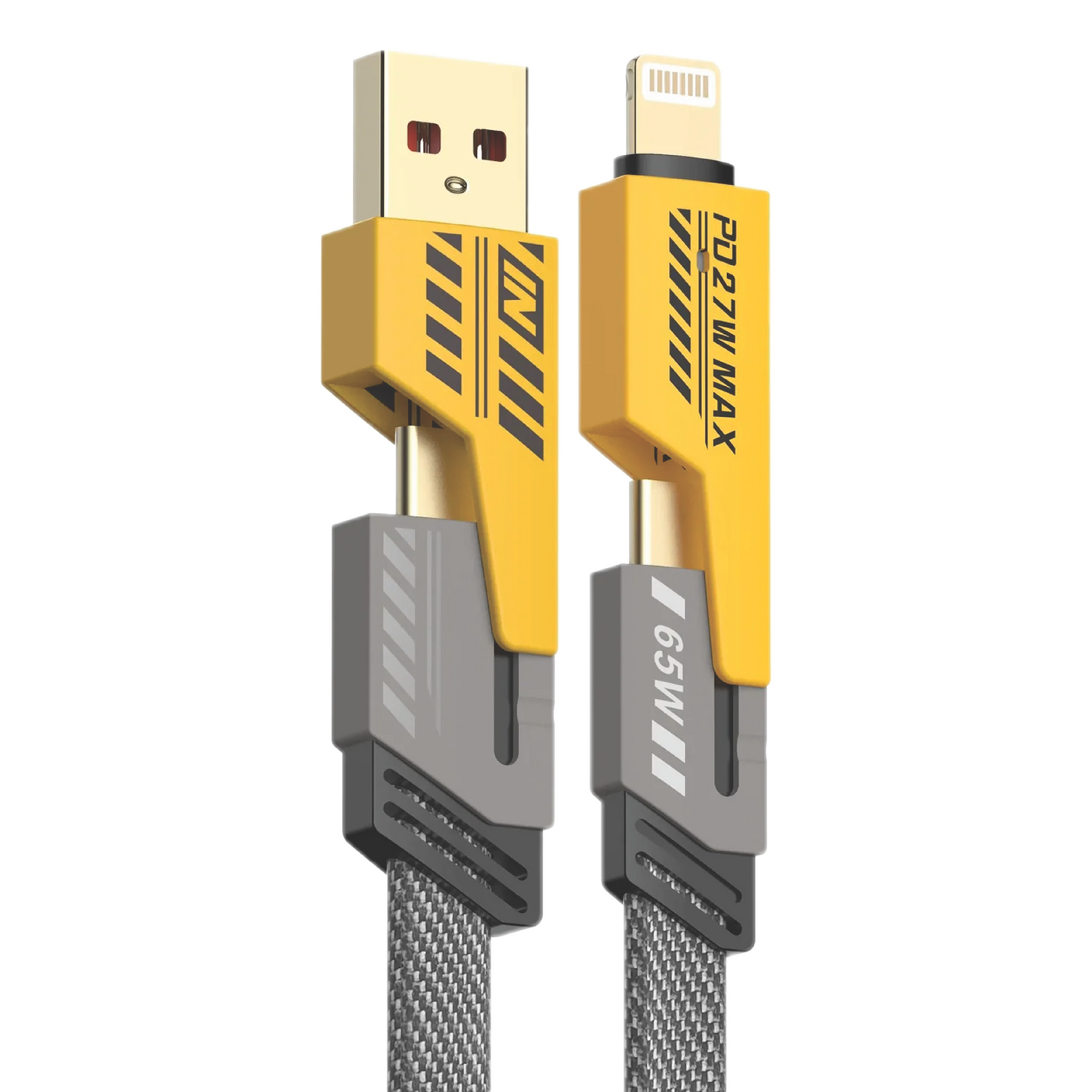 Digimate 4 in 1 Braided 1 Meter Cable | 65W Fast Charging Compatible for-iPhone & Android (Black, One Cable)