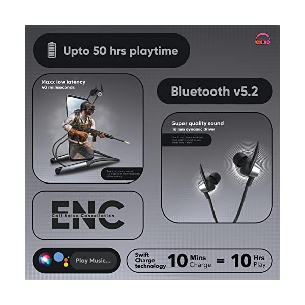EKKO Unplug N04 Neckband: Premium ENC, 40ms Latency, Max Bass, Twin Connect, Siri & Google Assistant (Black)