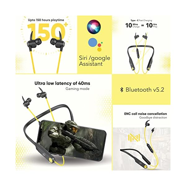 EKKO Unplug N06: Supreme ENC, 40ms Latency, Max BASS, Gaming Boost, Type-C, Siri & Google Assistant (Yellow)