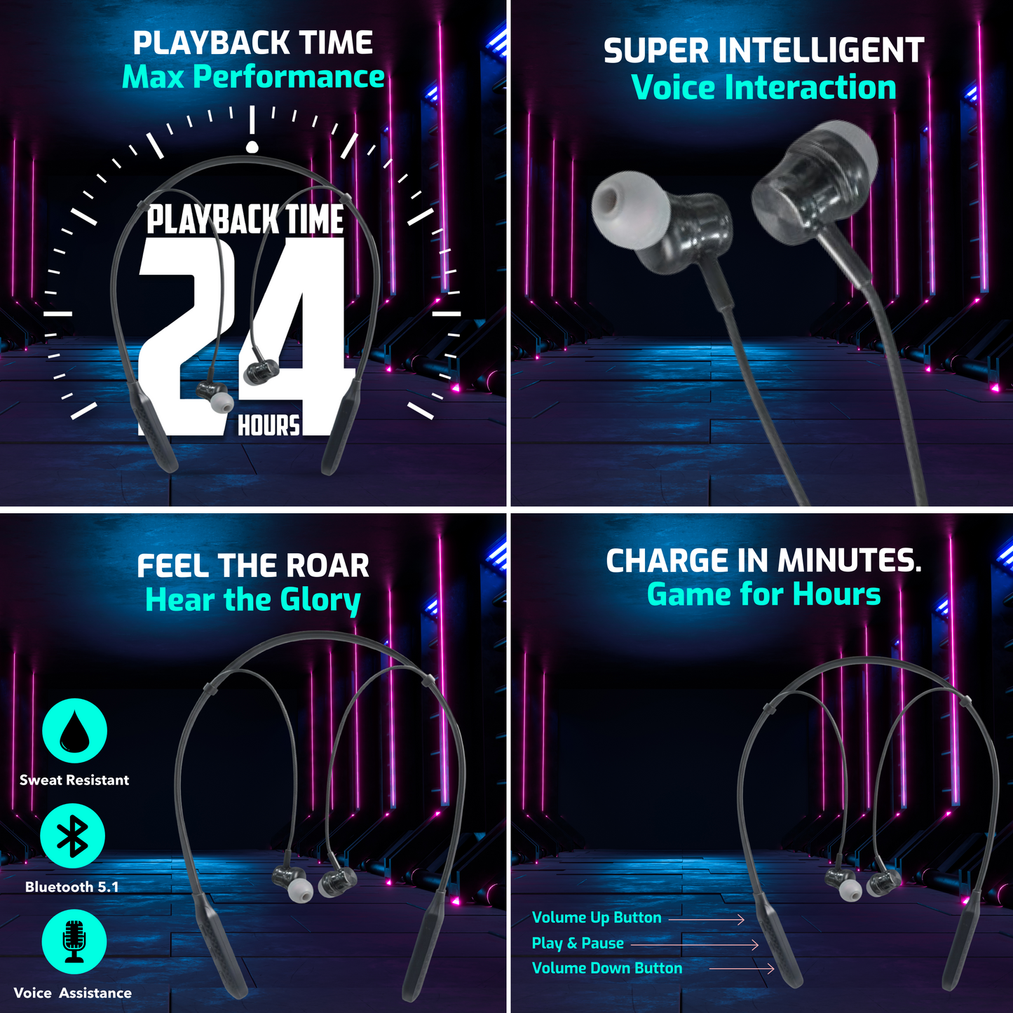 Digimate Yodha Neckband, 24Hrs Playtime, 5.1 Bluetooth Type-C Fast Charging, High-Quality Mic (DG-NB-1009-Black)